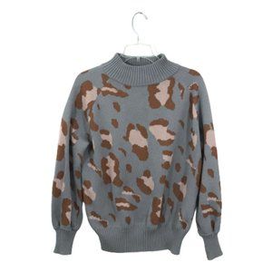 Stellah Animal Print Mock Turtleneck Sweater Gray L